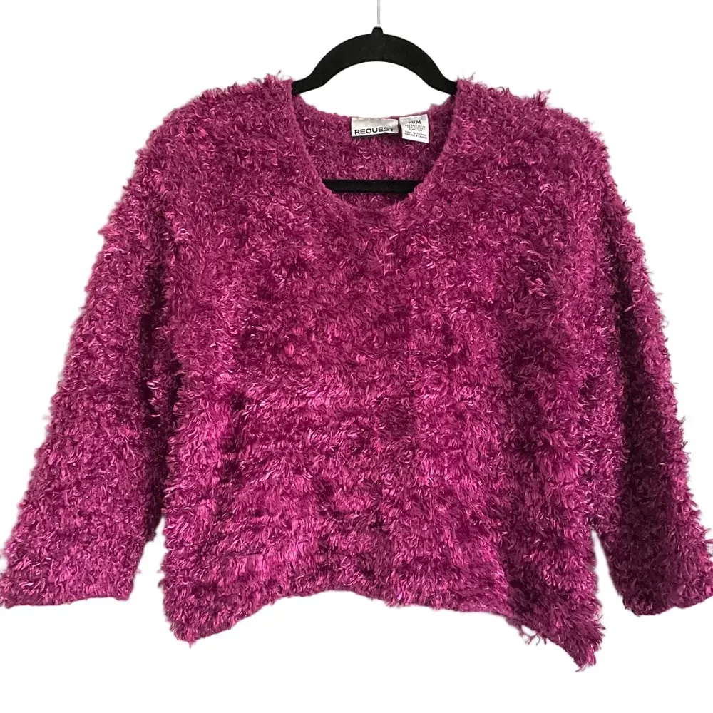 Vintage Y2K Magenta Purple Eyelash Textured Pullover Sweater - Medium - Picture 7 of 8